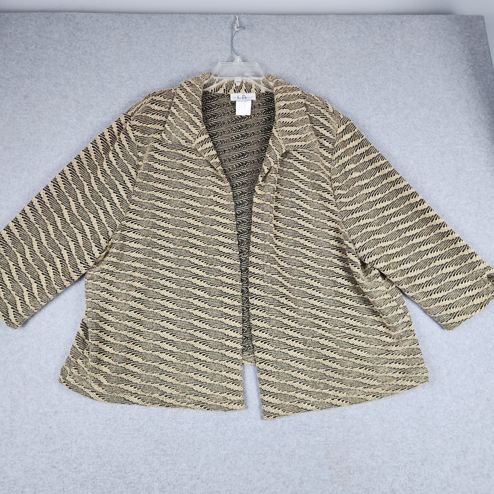 Los Angeles Cardigan‎ Sweater Womens Womens 24 Beige Knitted Textured Open Front